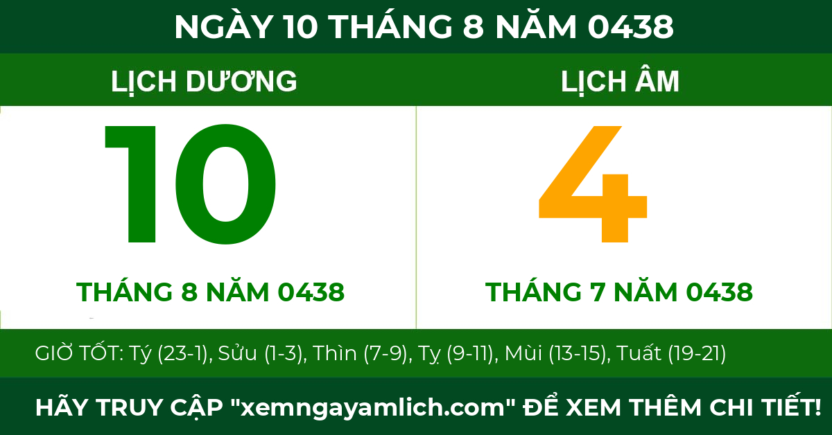 lịch âm ngày 10 tháng 8 năm 0438