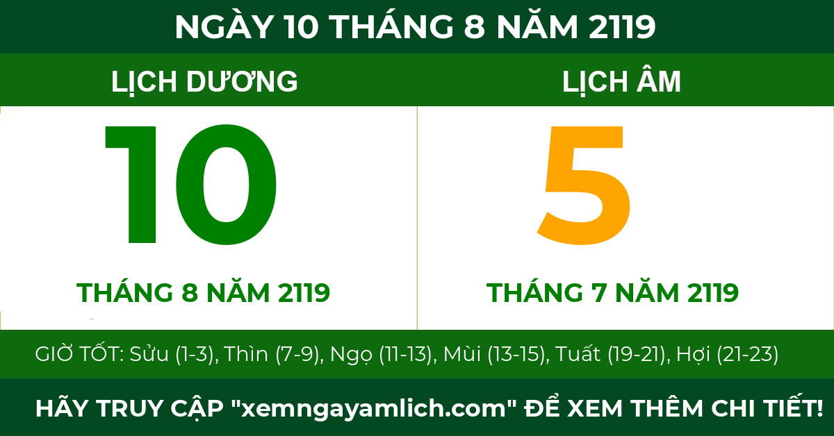 lịch âm ngày 10 tháng 8 năm 2119