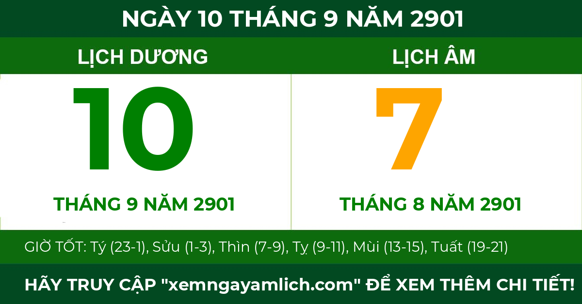 lịch âm ngày 10 tháng 9 năm 2901