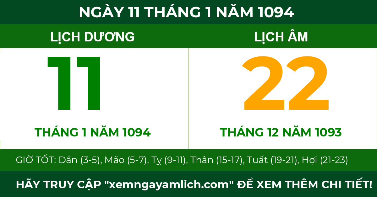 lịch âm ngày 11 tháng 1 năm 1094