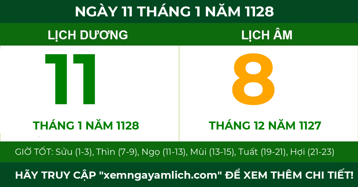 lịch âm ngày 11 tháng 1 năm 1128