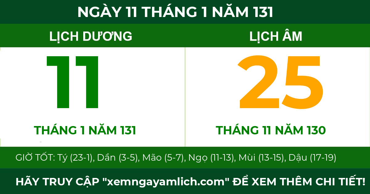lịch âm ngày 11 tháng 1 năm 131