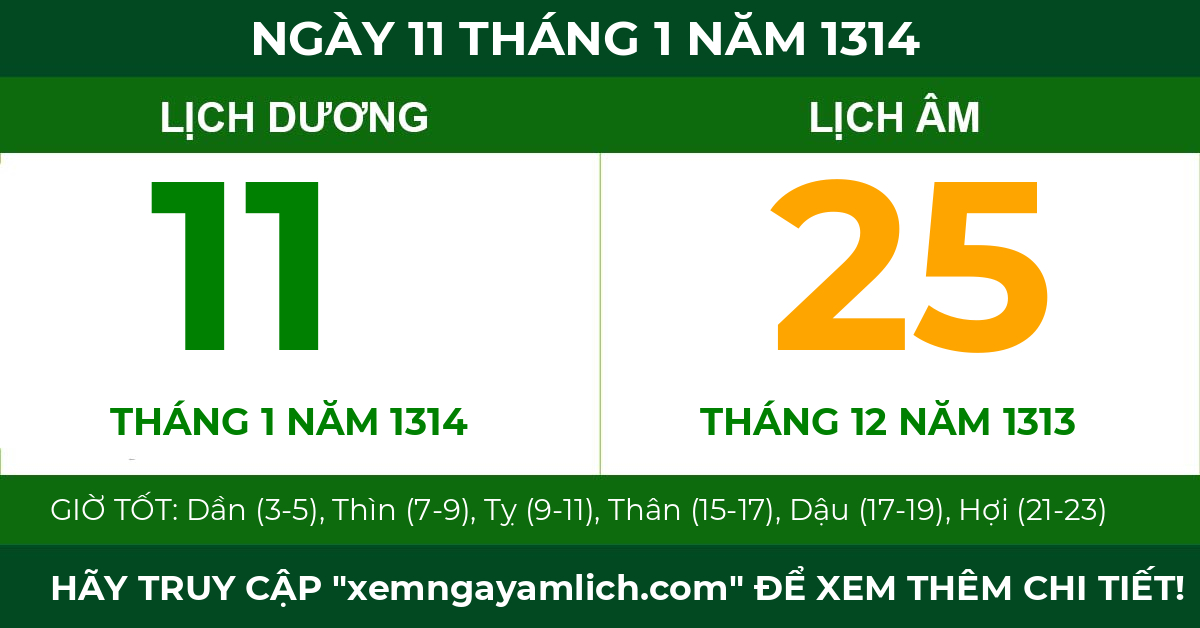 lịch âm ngày 11 tháng 1 năm 1314