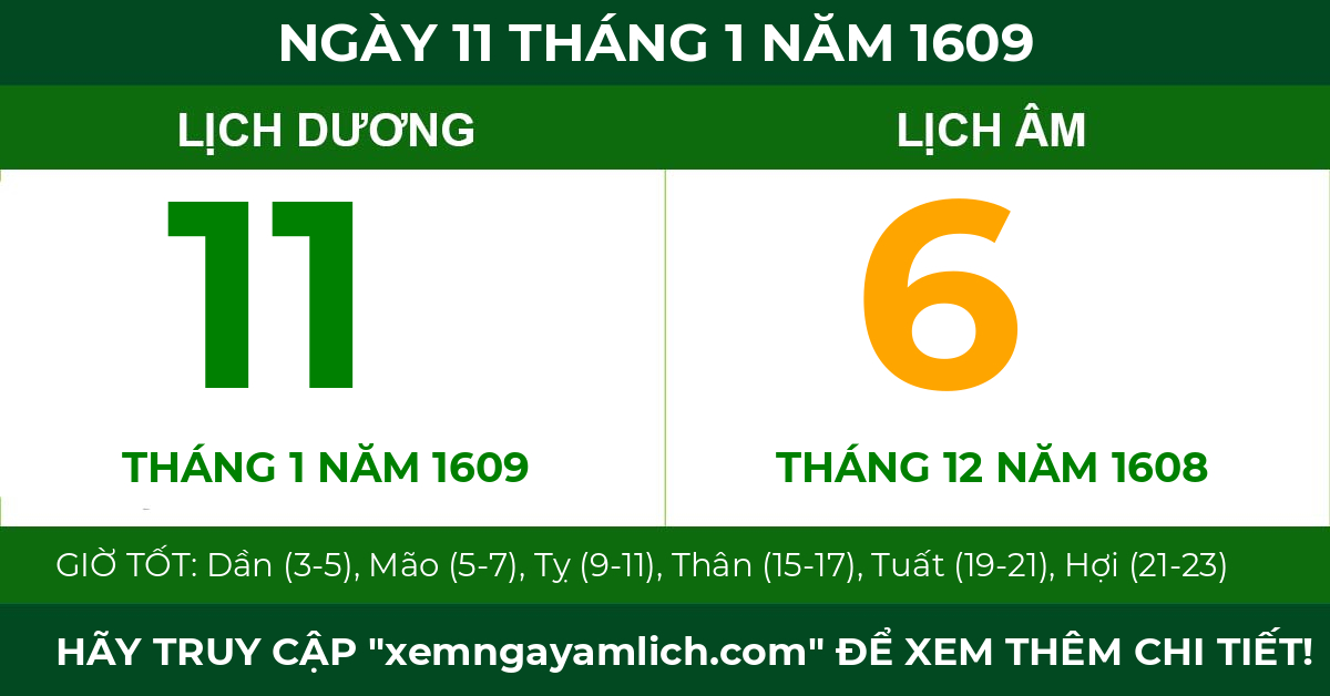 lịch âm ngày 11 tháng 1 năm 1609