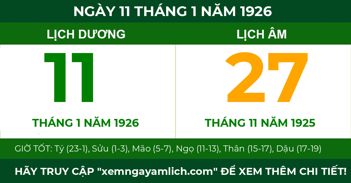 lịch âm ngày 11 tháng 1 năm 1926