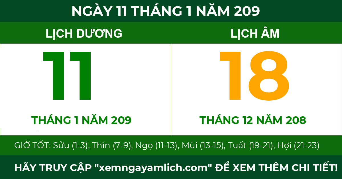 lịch âm ngày 11 tháng 1 năm 209