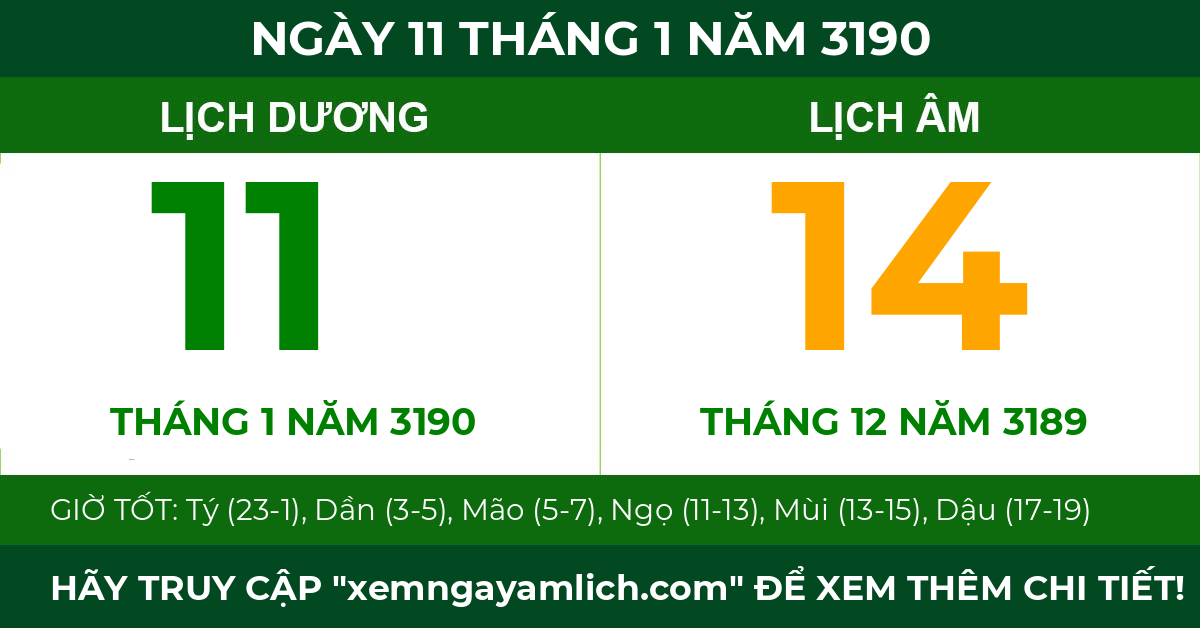 lịch âm ngày 11 tháng 1 năm 3190