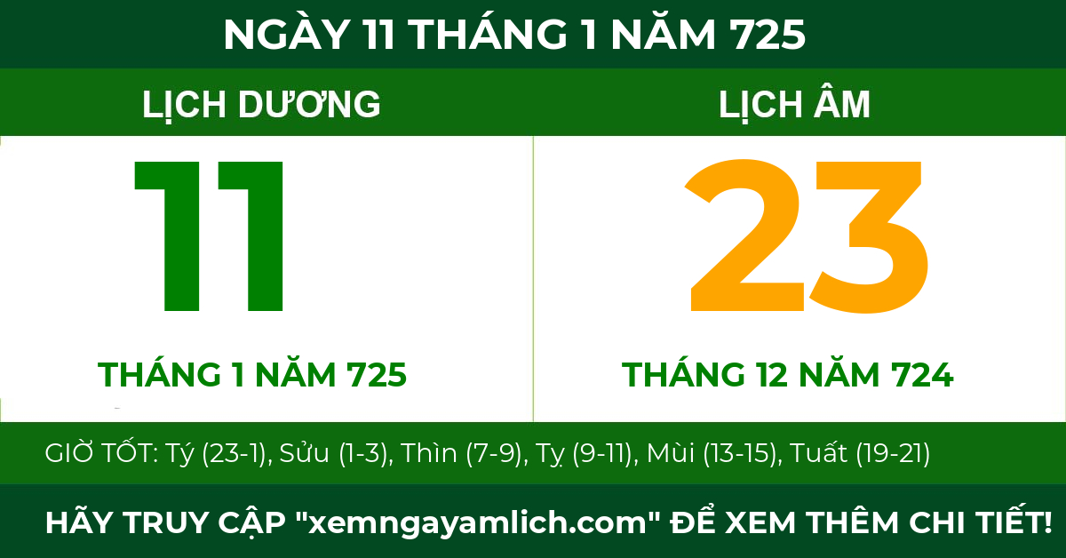 lịch âm ngày 11 tháng 1 năm 725