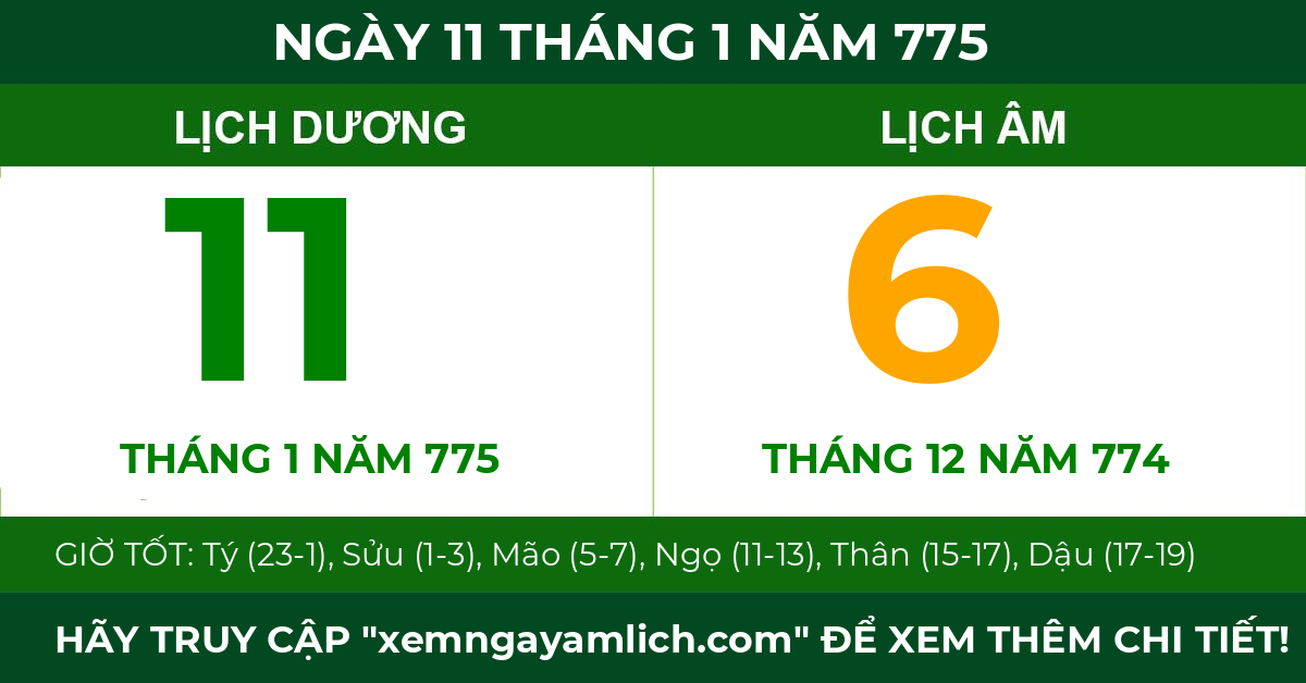 lịch âm ngày 11 tháng 1 năm 775