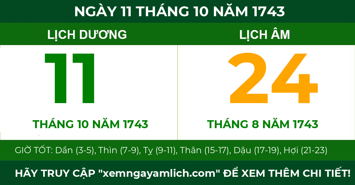 lịch âm ngày 11 tháng 10 năm 1743
