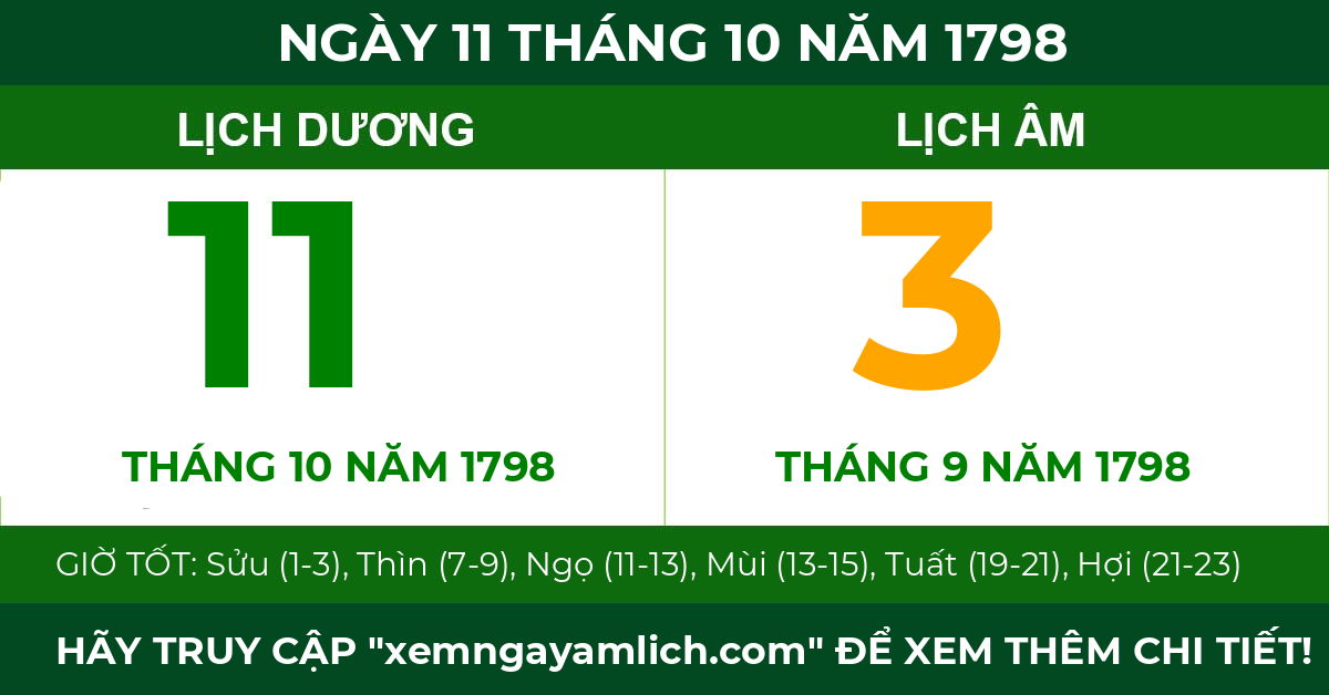 lịch âm ngày 11 tháng 10 năm 1798