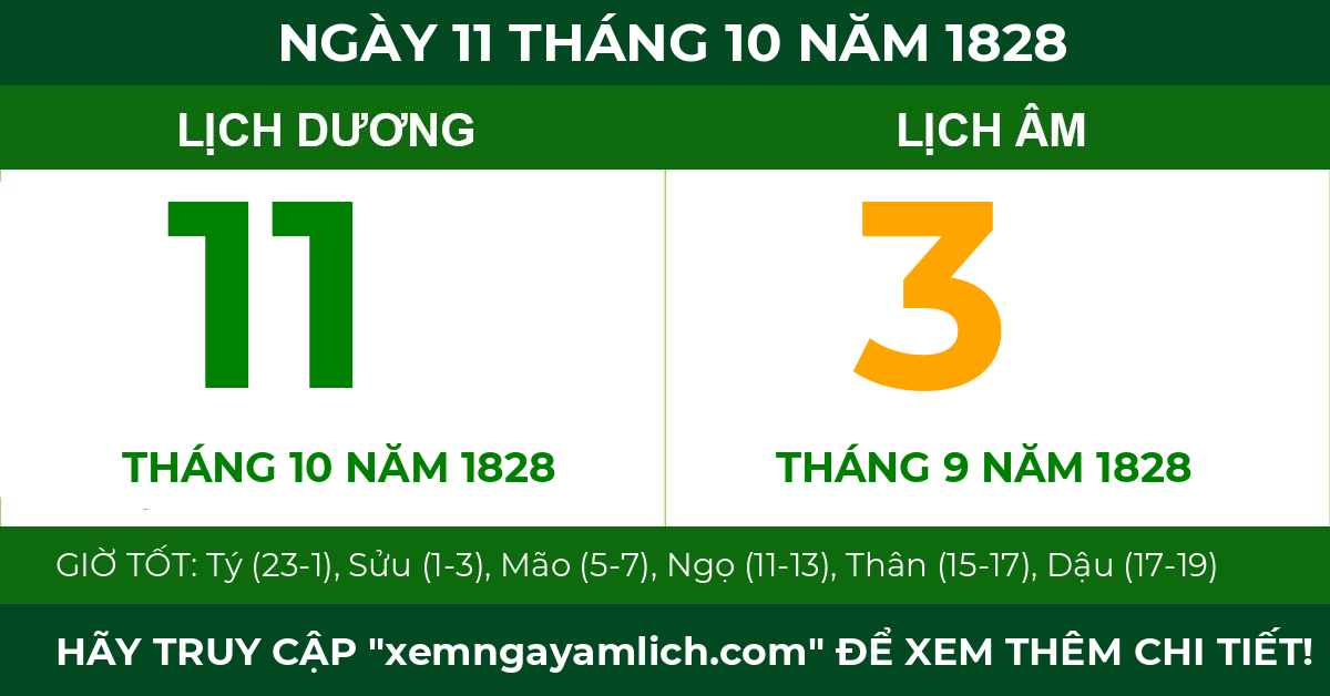 lịch âm ngày 11 tháng 10 năm 1828