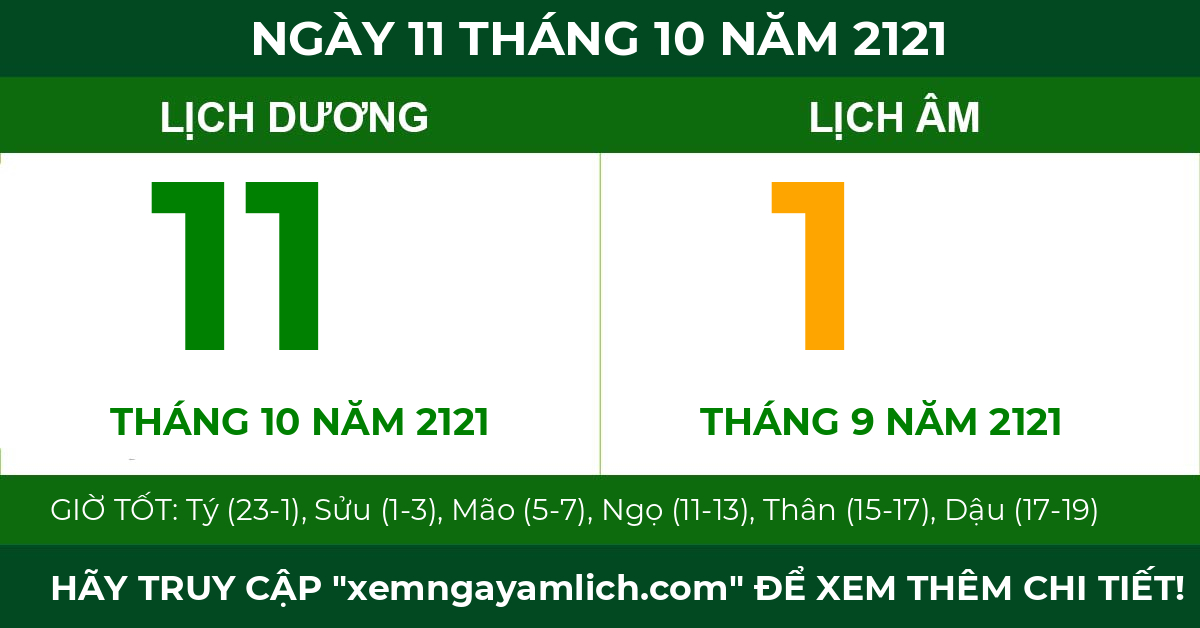 lịch âm ngày 11 tháng 10 năm 2121