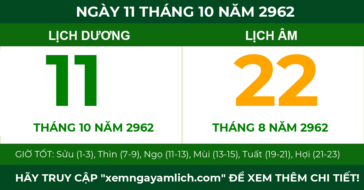 lịch âm ngày 11 tháng 10 năm 2962