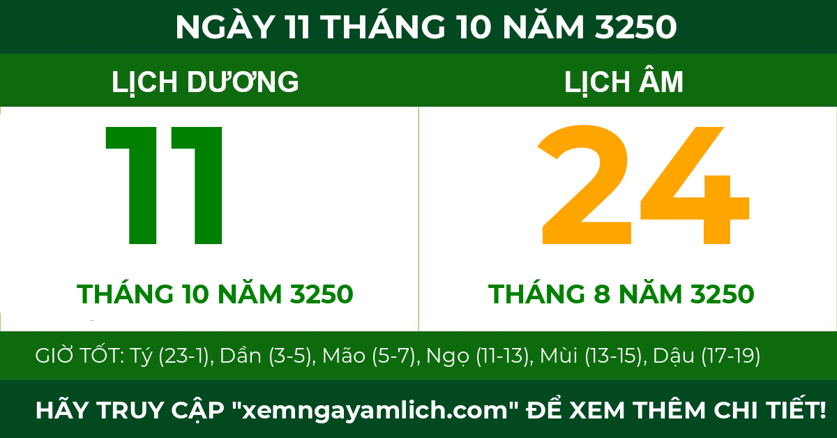 lịch âm ngày 11 tháng 10 năm 3250