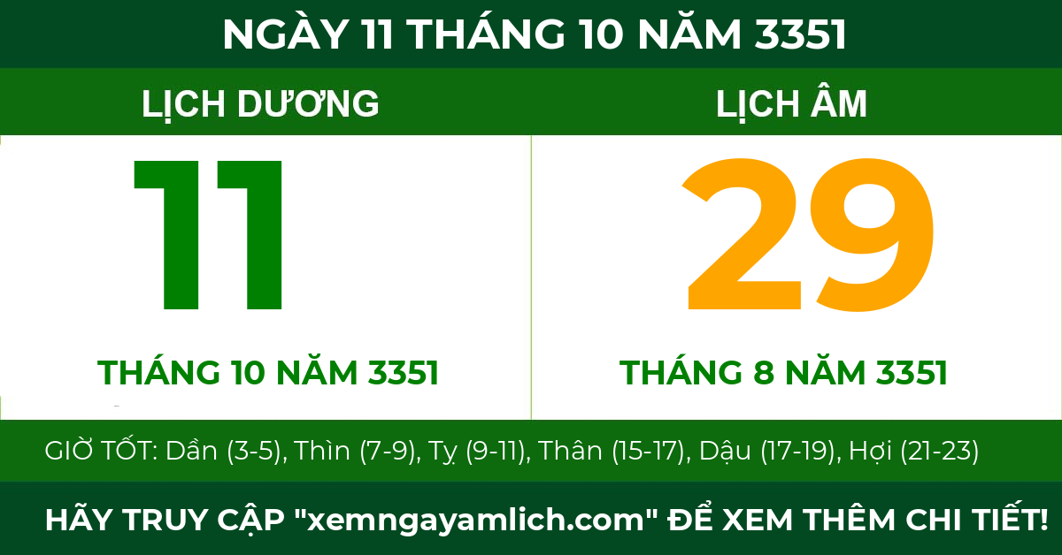 lịch âm ngày 11 tháng 10 năm 3351