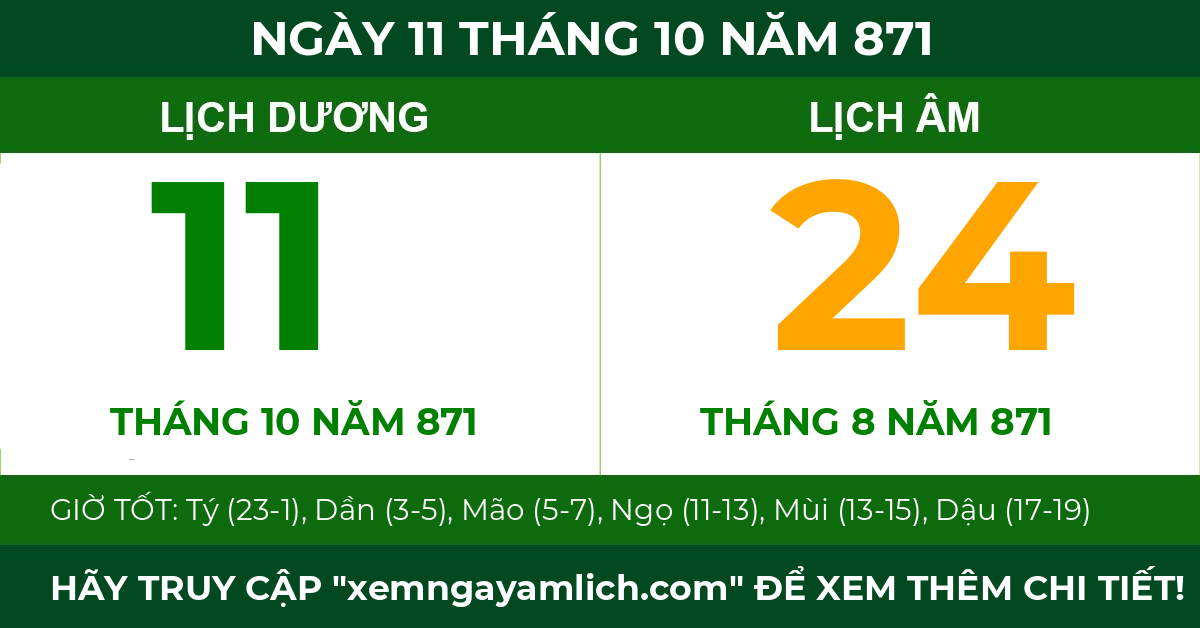 lịch âm ngày 11 tháng 10 năm 871