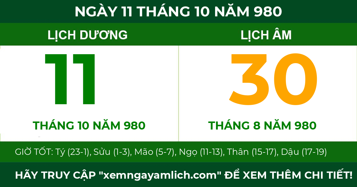 lịch âm ngày 11 tháng 10 năm 980