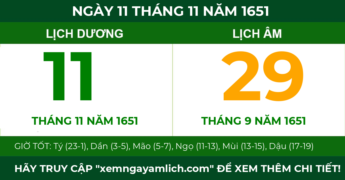 lịch âm ngày 11 tháng 11 năm 1651