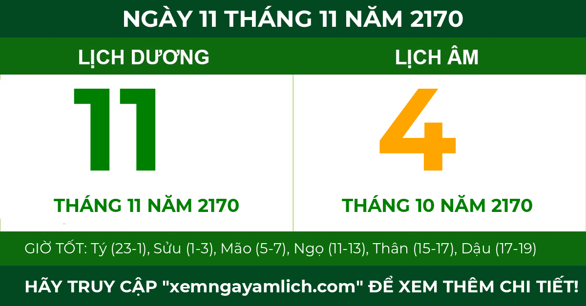 lịch âm ngày 11 tháng 11 năm 2170