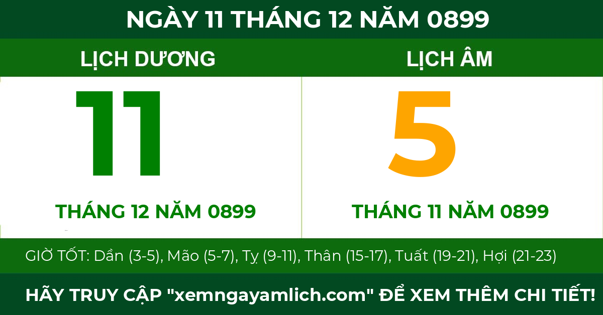 lịch âm ngày 11 tháng 12 năm 0899