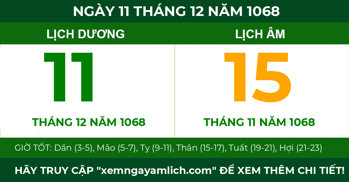 lịch âm ngày 11 tháng 12 năm 1068
