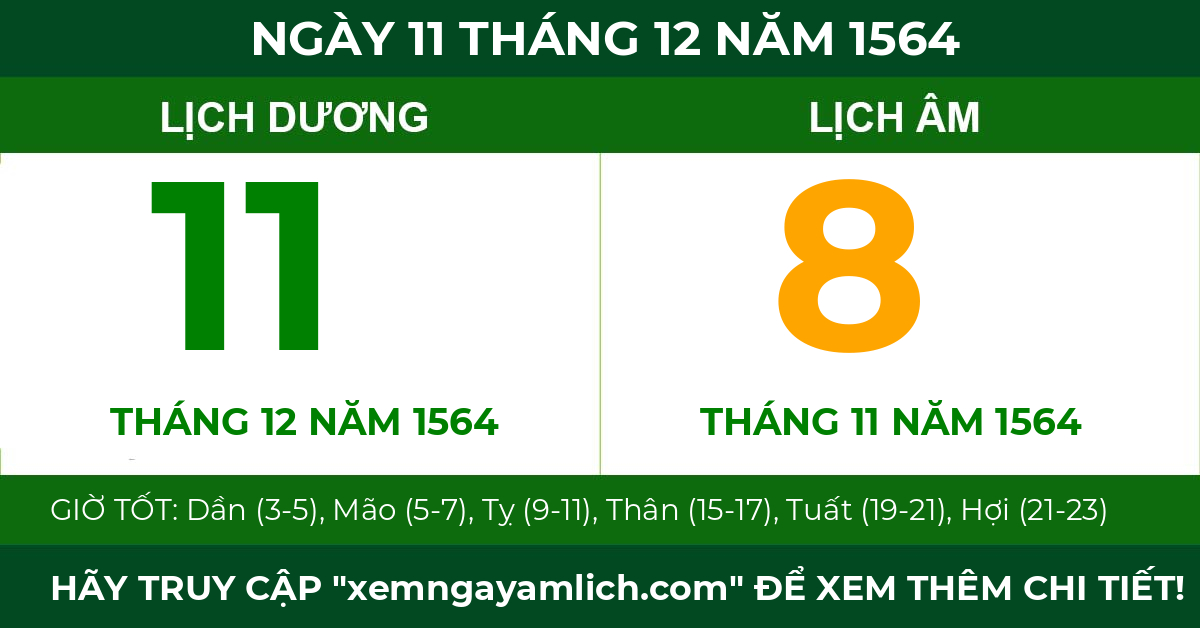 lịch âm ngày 11 tháng 12 năm 1564