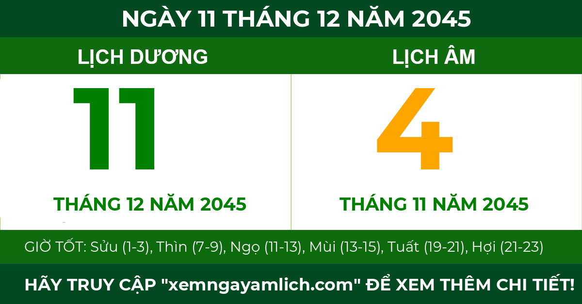 lịch âm ngày 11 tháng 12 năm 2045