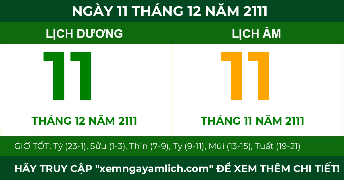 lịch âm ngày 11 tháng 12 năm 2111
