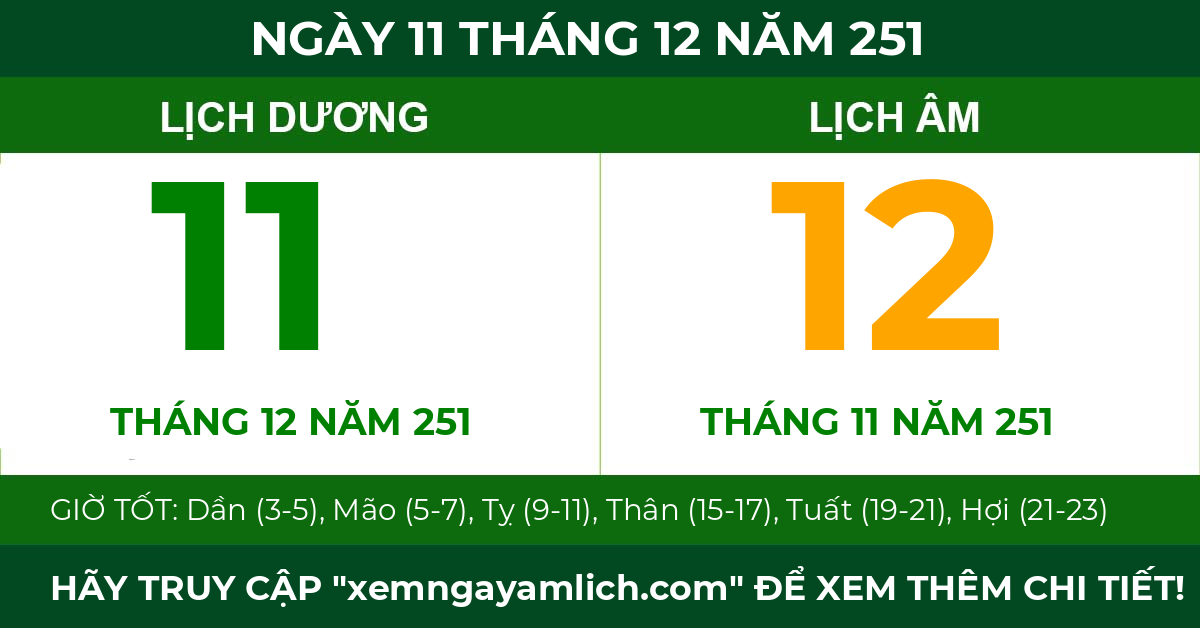 lịch âm ngày 11 tháng 12 năm 251