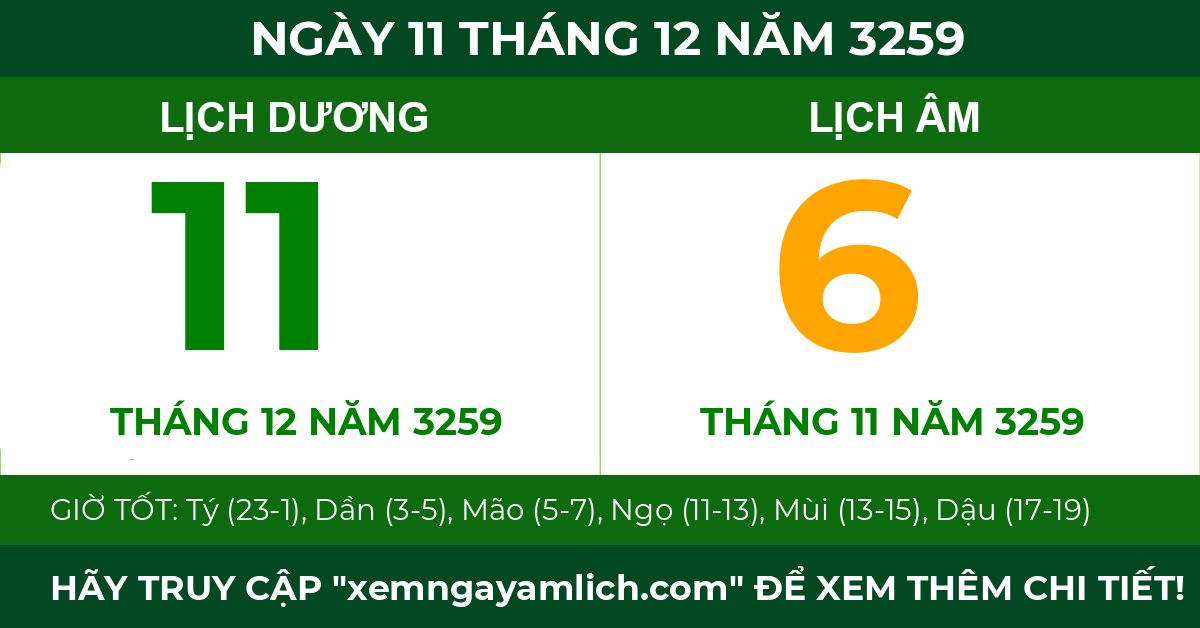 lịch âm ngày 11 tháng 12 năm 3259