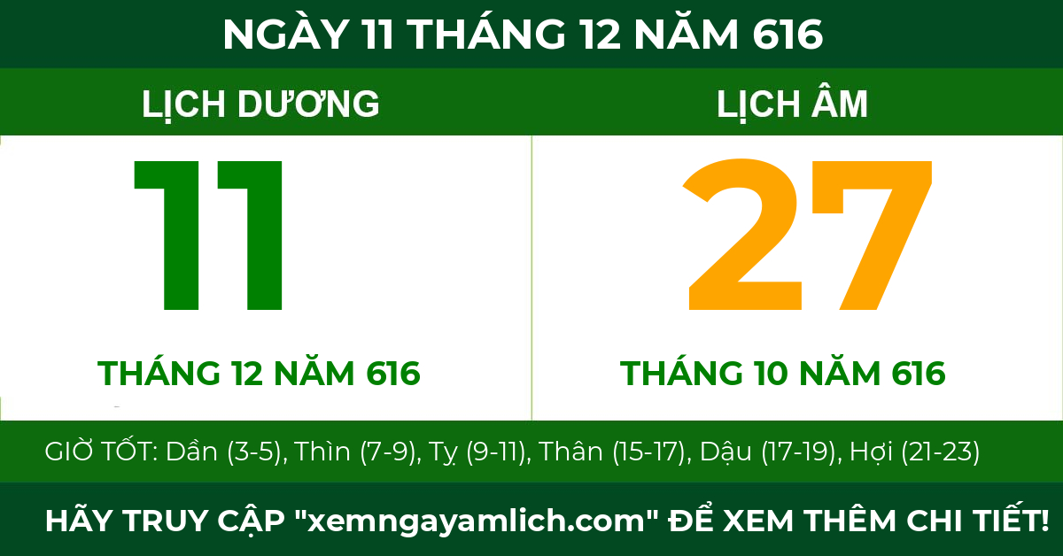 lịch âm ngày 11 tháng 12 năm 616