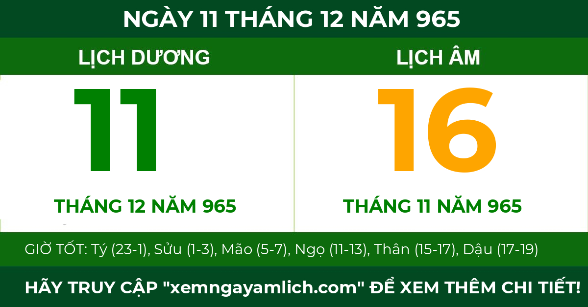lịch âm ngày 11 tháng 12 năm 965