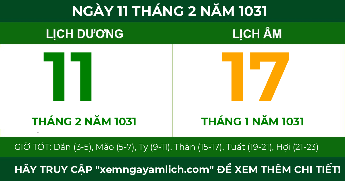 lịch âm ngày 11 tháng 2 năm 1031