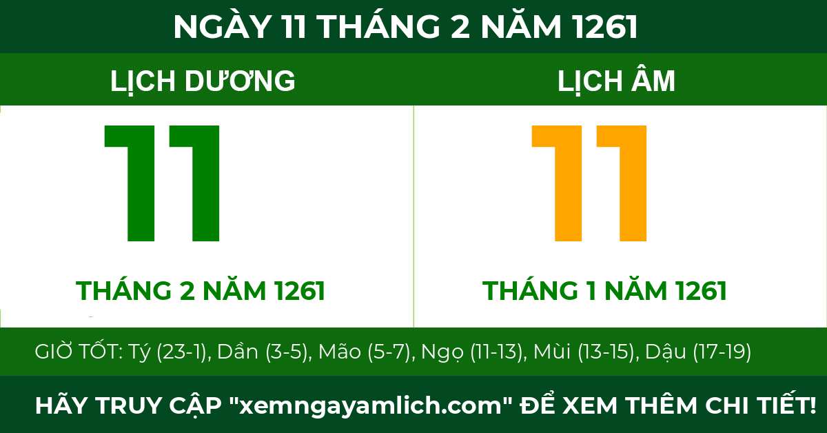 lịch âm ngày 11 tháng 2 năm 1261