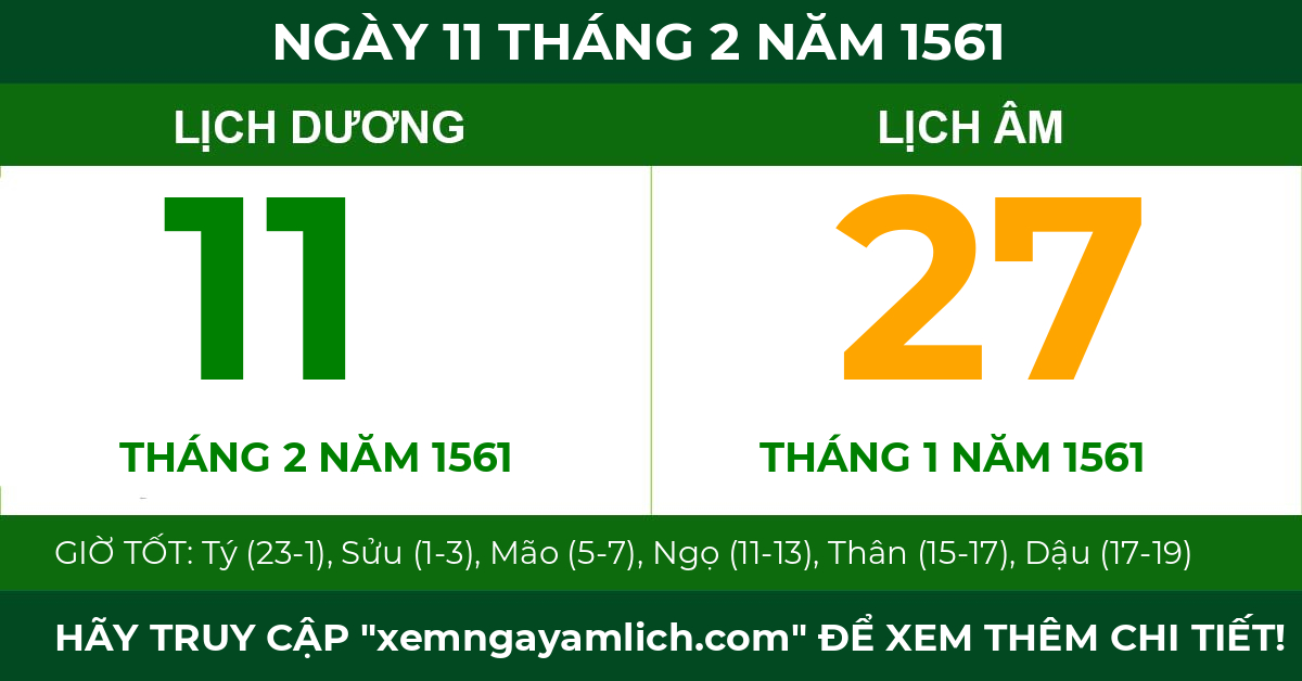 lịch âm ngày 11 tháng 2 năm 1561
