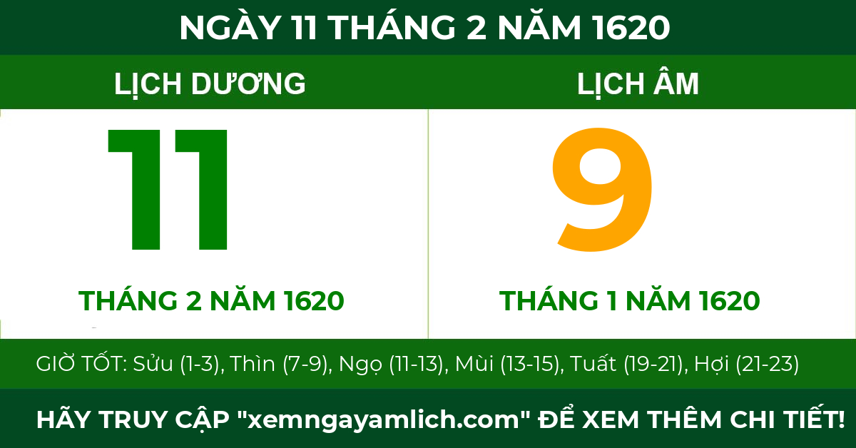lịch âm ngày 11 tháng 2 năm 1620