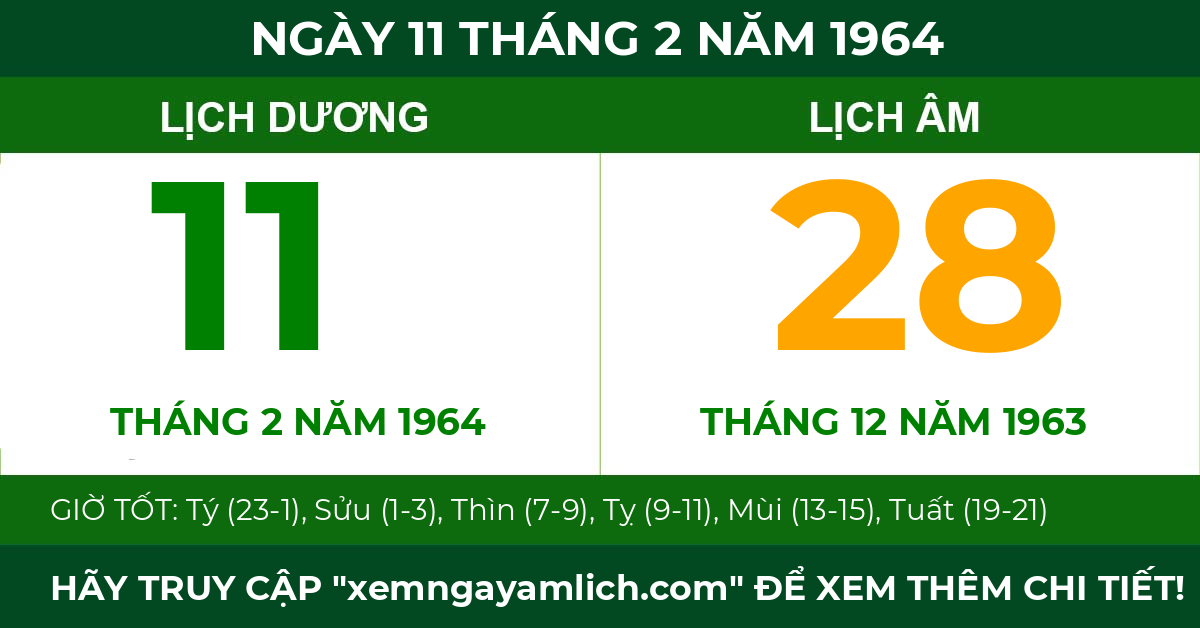 lịch âm ngày 11 tháng 2 năm 1964