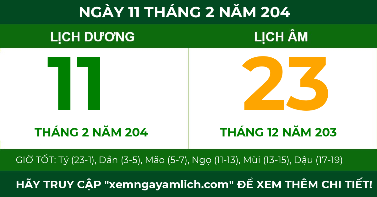 lịch âm ngày 11 tháng 2 năm 204