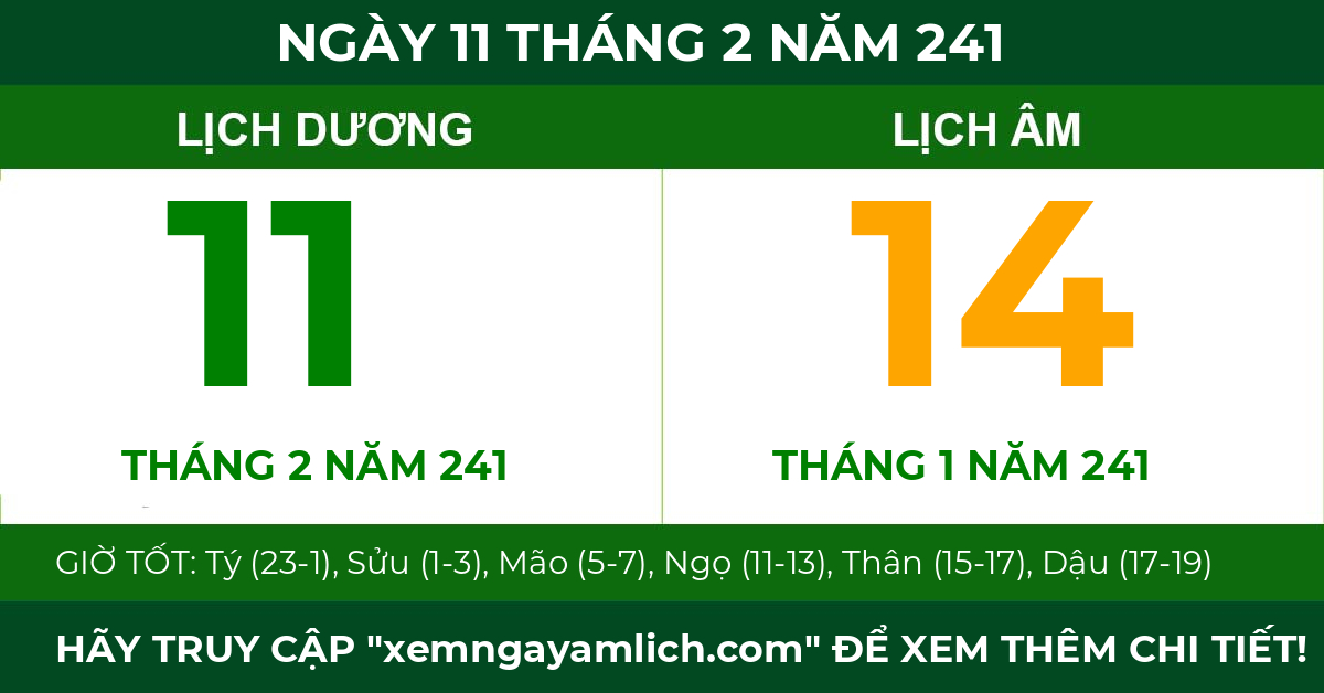 lịch âm ngày 11 tháng 2 năm 241