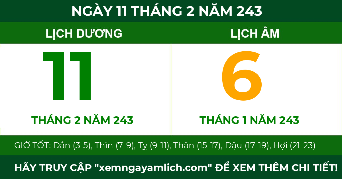 lịch âm ngày 11 tháng 2 năm 243