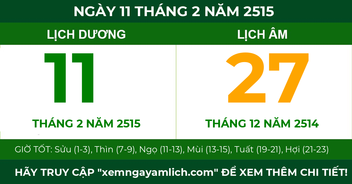 lịch âm ngày 11 tháng 2 năm 2515