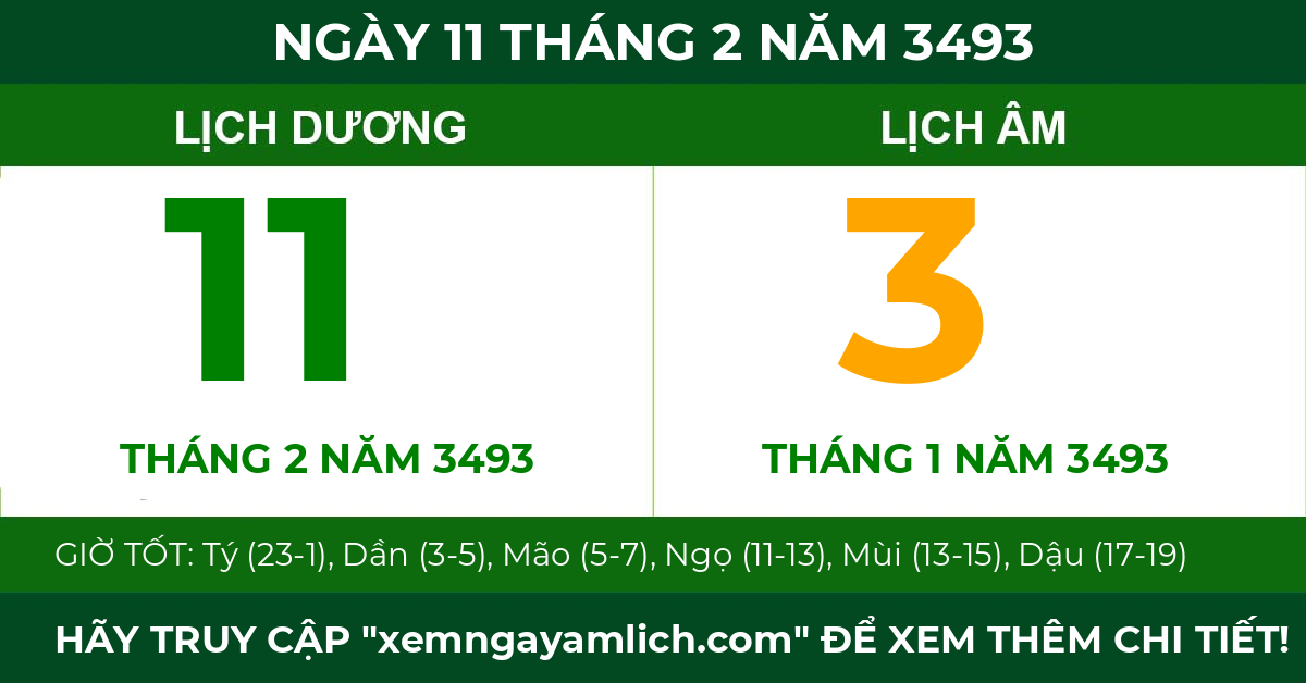 lịch âm ngày 11 tháng 2 năm 3493