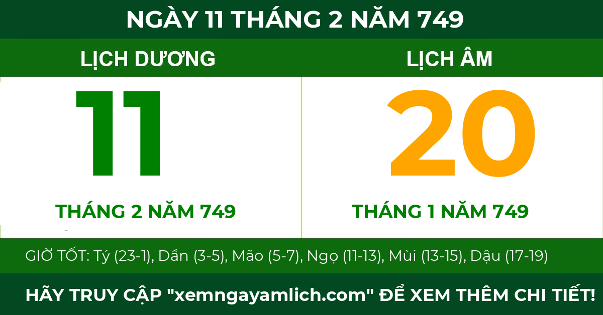 lịch âm ngày 11 tháng 2 năm 749