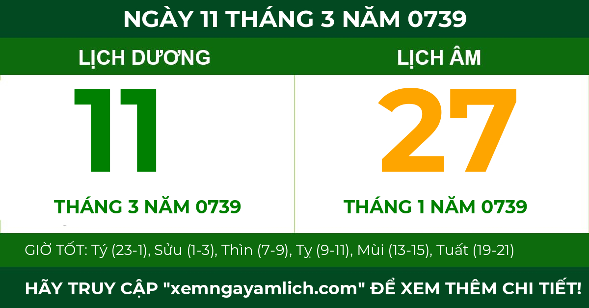 lịch âm ngày 11 tháng 3 năm 0739