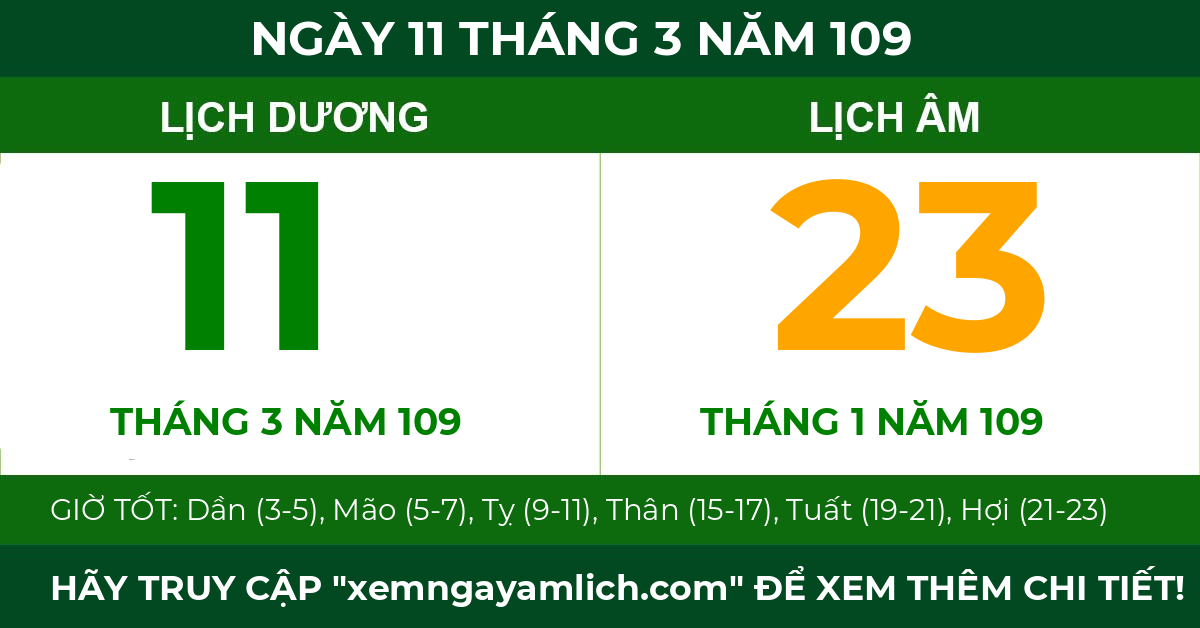 lịch âm ngày 11 tháng 3 năm 109