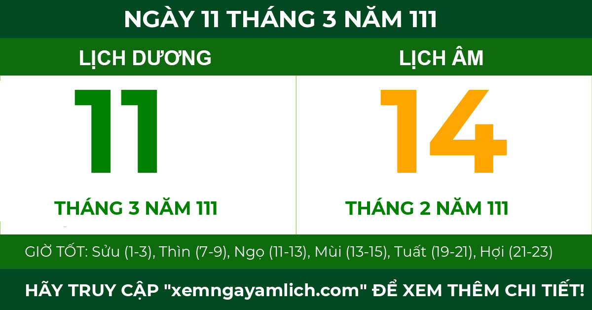 lịch âm ngày 11 tháng 3 năm 111