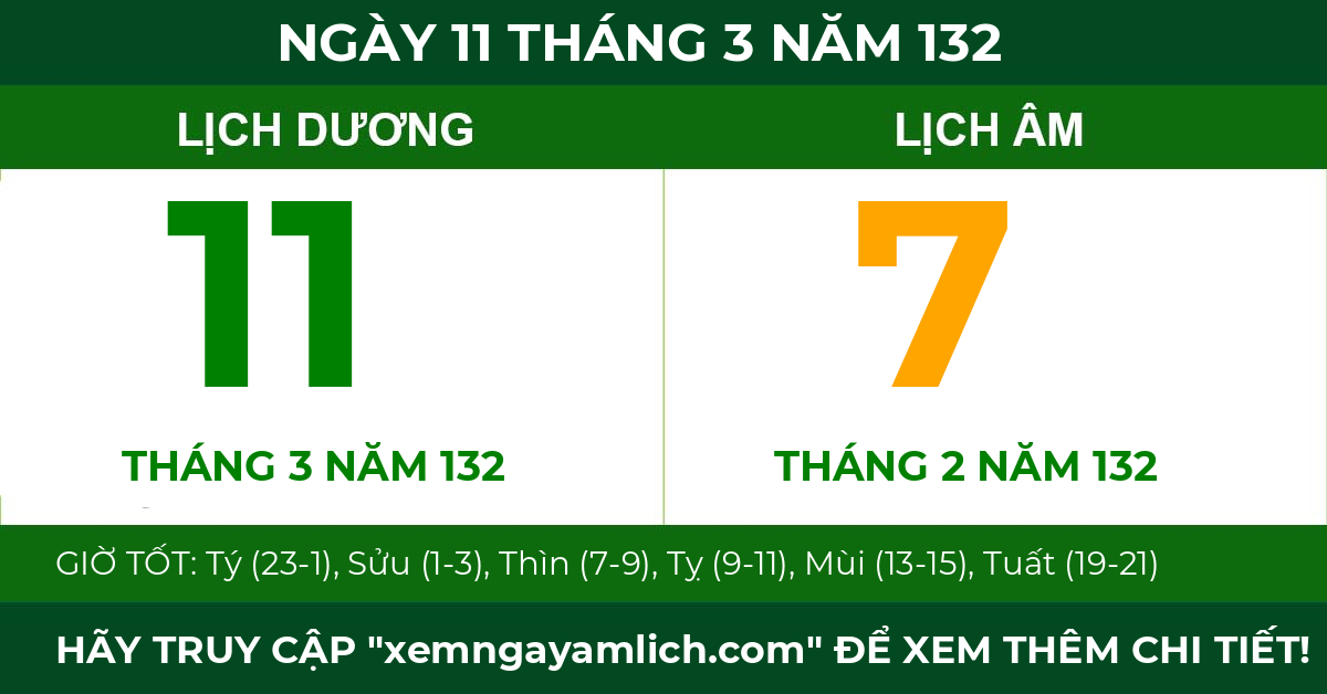 lịch âm ngày 11 tháng 3 năm 132
