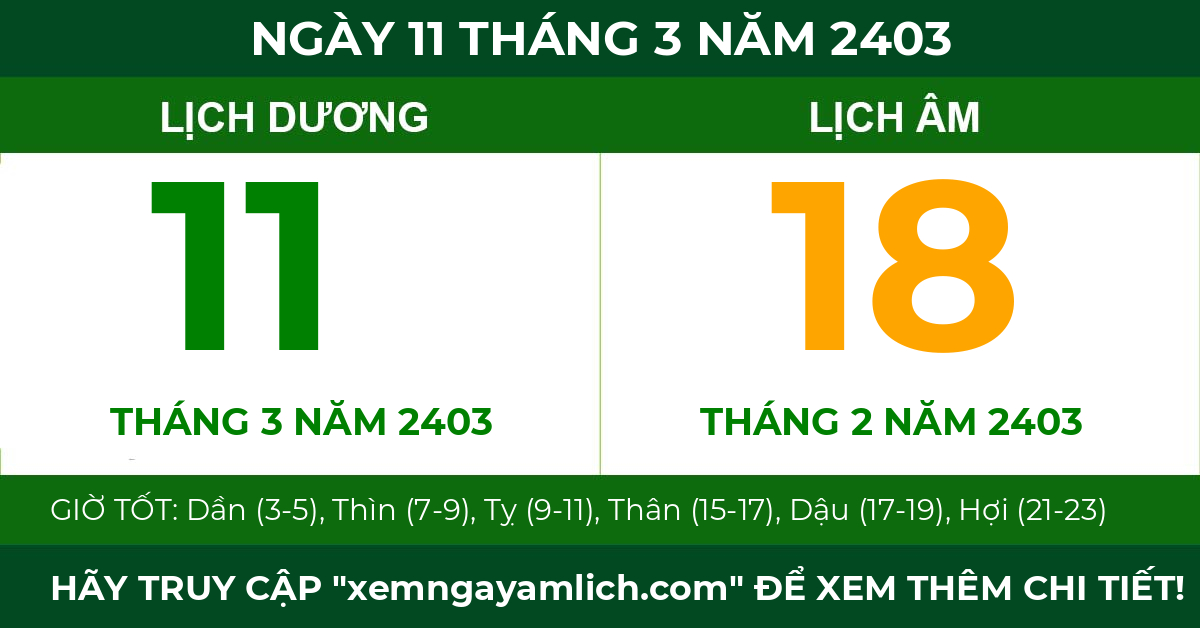 lịch âm ngày 11 tháng 3 năm 2403