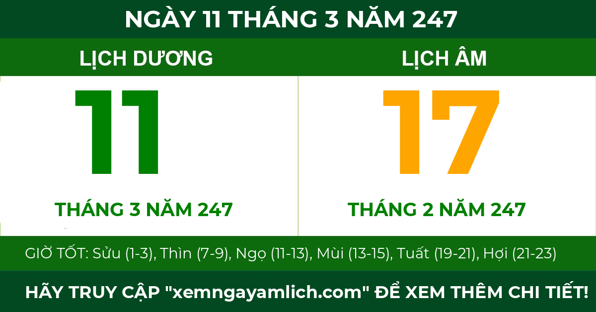 lịch âm ngày 11 tháng 3 năm 247